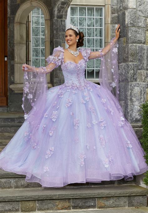 Glitter Tulle Quinceañera Dress with Three Dimensional Floral Appliqués