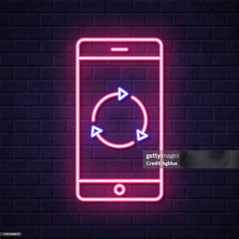 Refresh Or Reload On Smartphone Glowing Neon Icon On Brick Wall