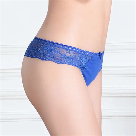 Pack Of Solid Laced Cotton Thong Spandex Lady Panties Sexy Women G