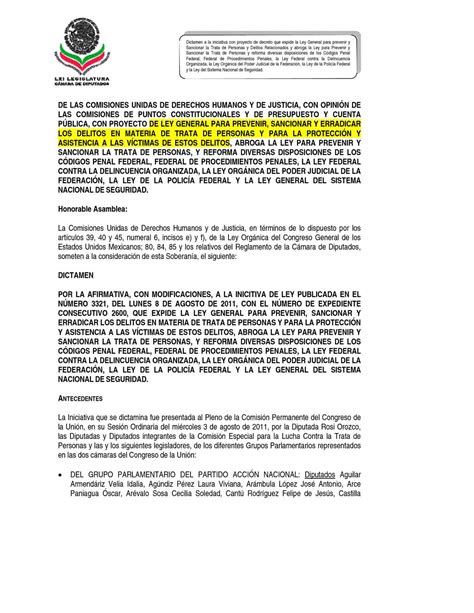 Calam O Dictamen Legislativo De La Ley General Para Prevenir