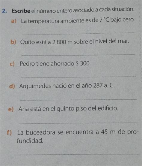 Escribe El N Mero Entero Asociado A Cada Situaci N Ay Denme Porfa