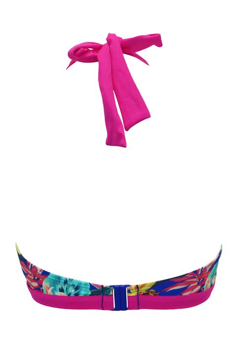 In The Mix Hidden Underwired Halter Tie Bikini Top In Blue Tropical Pour Moi
