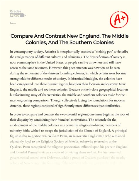 Compare And Contrast New England The Middle Colonies And The Southern