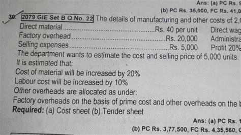 Class Cost Sheet And Tender Sheet Solution Gie Old Is Gold