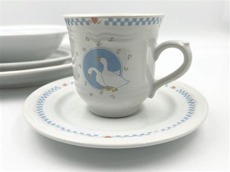 S Moonlight Geese Pc Place Setting Country Goose Duck Stoneware