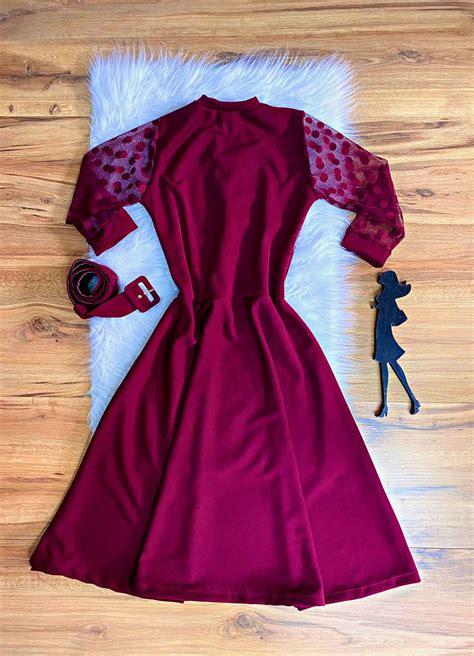 Vestido Mirian Sb Marsala Na Saia Bella Compre Vestido Mirian