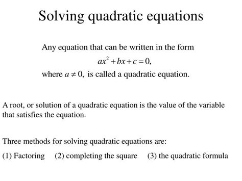PPT - Solving quadratic equations PowerPoint Presentation, free ...