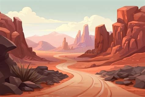 Exploring The Wild West Cartoon Desert Road In Red Canyon Generative