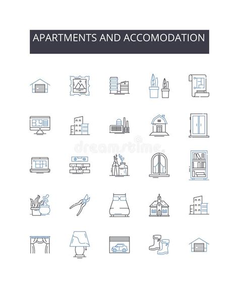 Apartments And Accomodation Line Icons Collection Skyline And Horizon