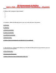 Unit 1 TGA Key Government Vocabulary Docx US Government Politics