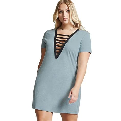 Plus Size Mulheres Vestido Solto Causal Cut Out Vestidos Com Decote Em