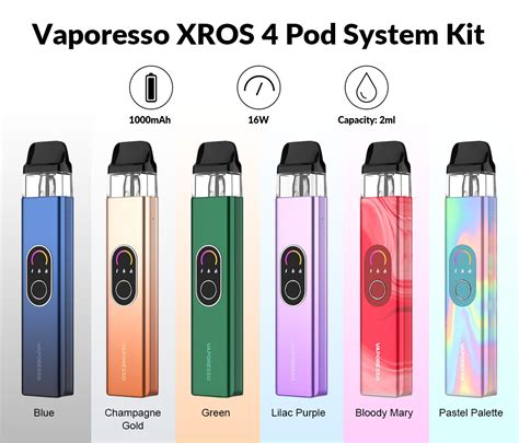 Vaporesso Xros 4 Pod System Kit 1000mah 16w Vapesourcing