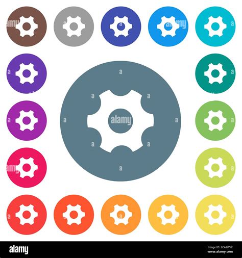 Single Cogwheel Flat White Icons On Round Color Backgrounds 17