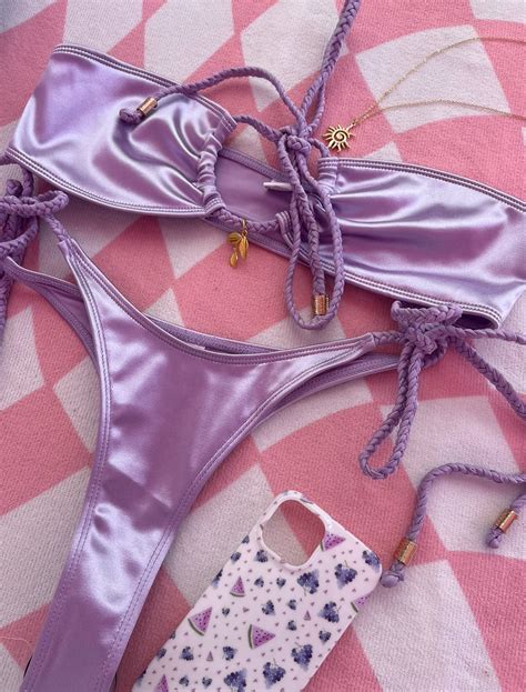 Plus Size Purple Satin Purple Bikini Lilac Thong Bikini Bottom And Bikini Top Can Be Worn