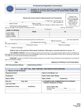 Fillable Online Prc Petition Form For Change Of Registered Name Due To