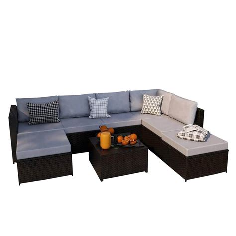 Uixe Seater Wicker Sectional Patio Furniture Set Brown Grey At James