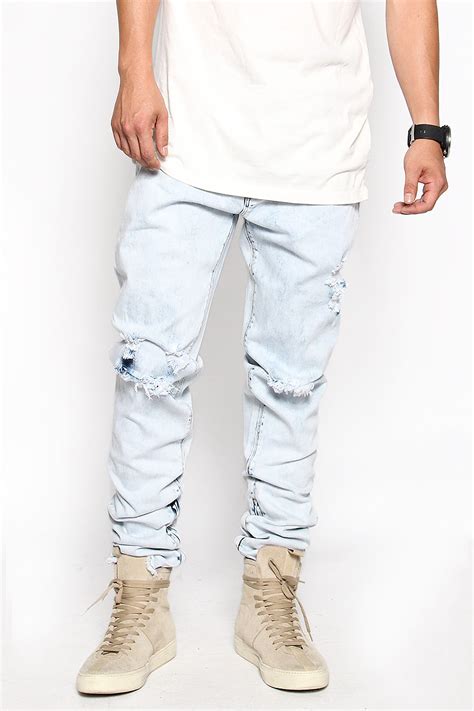 Themogan Men S Distressed Ripped Destroyed Wash Denim Zipper Ankle