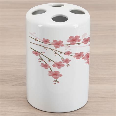 Floral Ceramic Toothbrush Holder Cherry Blossom April Springtime Romantic Feminine Illustration