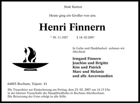 Traueranzeigen Von Henri Finnern Trauer In NRW De