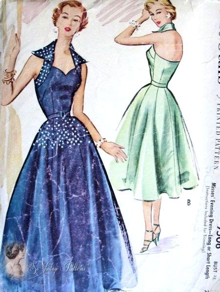 1950s Bombshell Evening Dress Or Gown Pattern Sweetheart Neckline Wing Collar Halter Top So