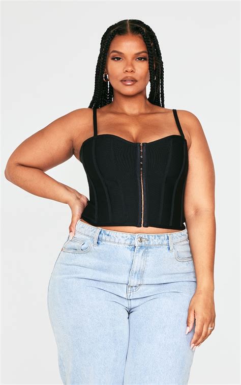 Plus Black Bandage Hook And Eye Structured Corset Plus Size