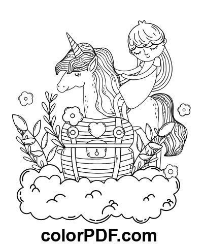 Princesse Licorne et coffre au trésor Coloriages et livres en PDF