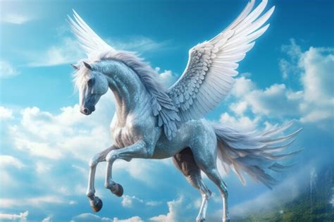 Premium Photo Beautiful Pegasus Flying In The Sky Generative AI