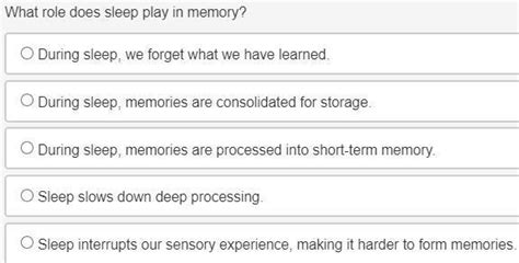 [FREE] What role does sleep play in memory? - brainly.com