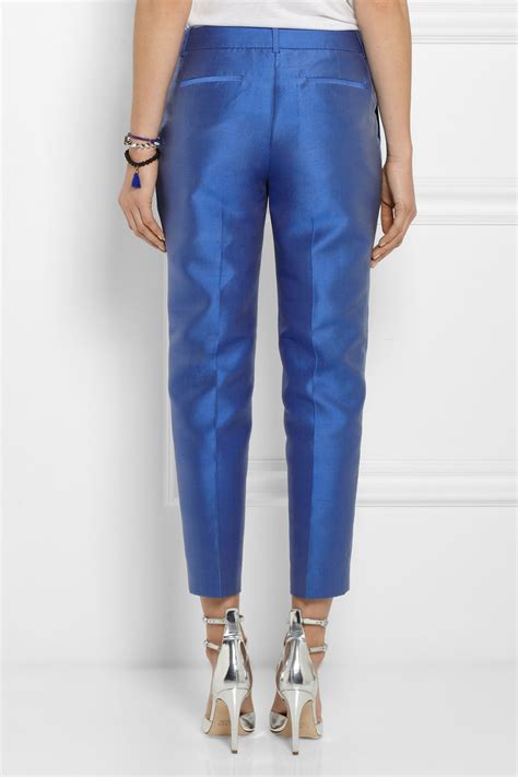 Jcrew Collection Silk Blend Shantung Straight Leg Pants In Blue Lyst