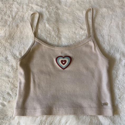Nude Cropped Tank With Heart Design Cute Scallop Depop