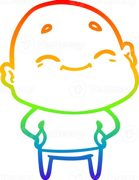 Rainbow Gradient Line Drawing Cartoon Happy Bald Man 39919300 Png