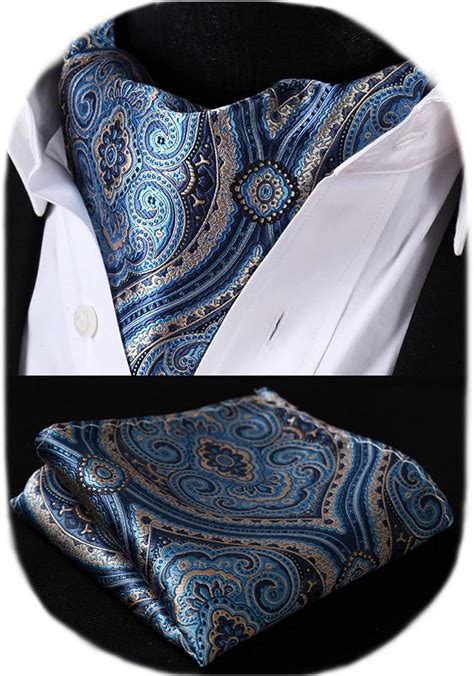 HISDERN Blue Cravat For Men Silk Handkerchief Wedding Cravats Paisley