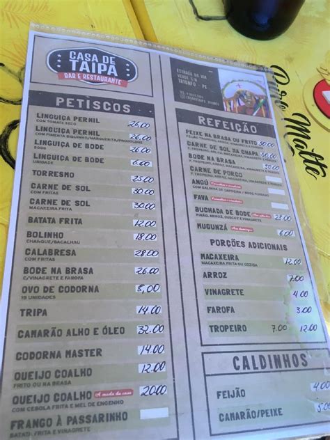 Menu Em Bar Casa De Taipa Brasil Av Manoel Paiva