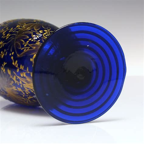 Edwardian Gilded Blue Glass Vase C1910
