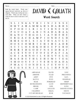 David Goliath Word Search Handout Fun Activity By Words Are Fun