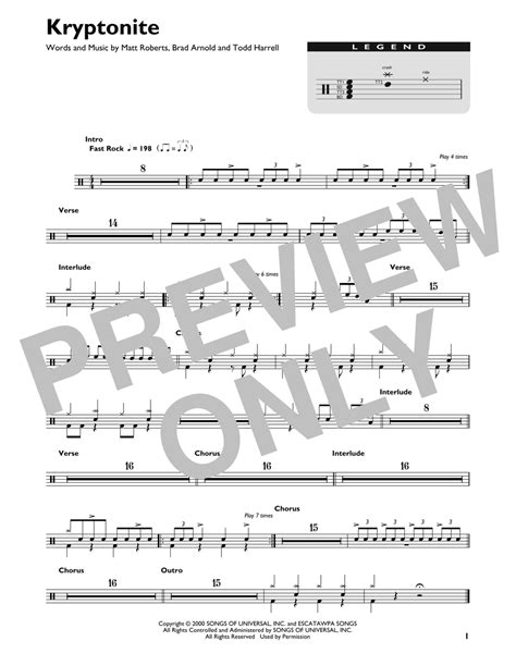 Kryptonite 3 Doors Down Drum Sheet Music Sheetmusicdirect Dt