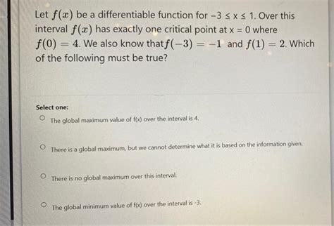 Solved Let F X Be A Differentiable Function For 3 Sxs 1 Chegg