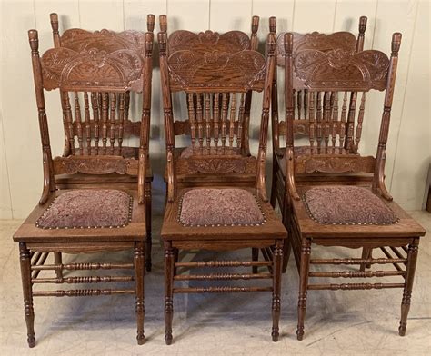 Set Of 6 Oak Press Back Chairs Doug Schmitt Antiques