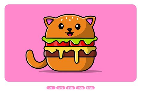 Cute Cat Burger Graphic By Mokshastuff · Creative Fabrica