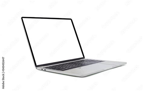 Side View Of Open Laptop Computer Modern Thin Edge Slim Design Blank