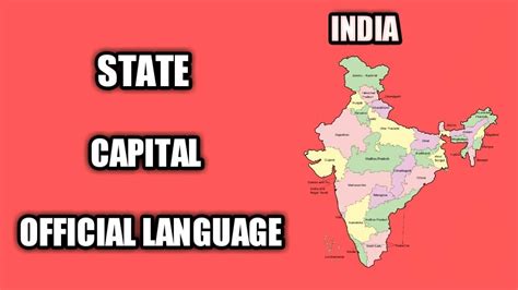 Indian States With Their Capital Official Languages Youtube