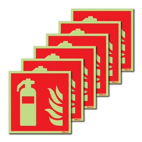 6 Pack Xtra Glo Fire Extinguisher Symbol Signs Seton