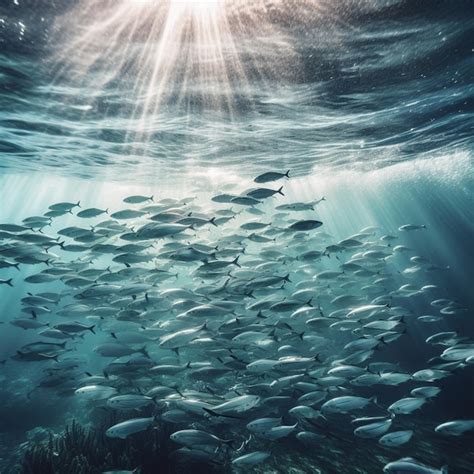 Banco de peces en aguas claras protegiendo los océanos y promoviendo