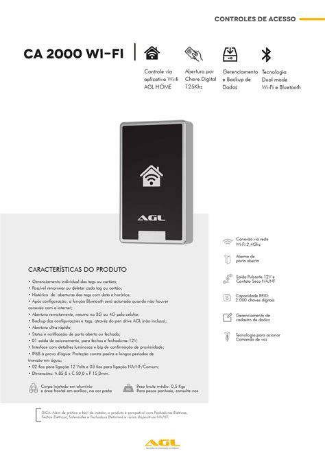 Controle De Acesso CA2000 WiFi AGL