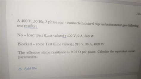 Solved 2 Por A 400 V 50 Hz 3 Phase Star Connected