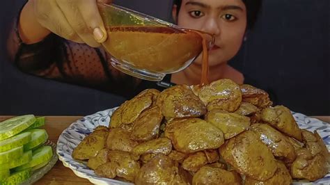 🌶️ Spicy Chicken Liver Curry With Rice 🍚 And Cucumber 🥒 Eating Show