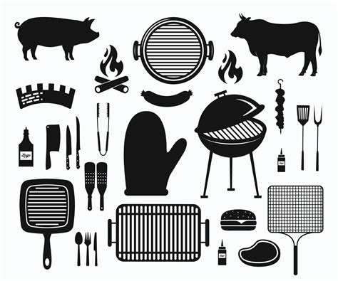 Barbecue BBQ Grill Silhouette Set Vector. Grill BBQ Party Set Icon ...