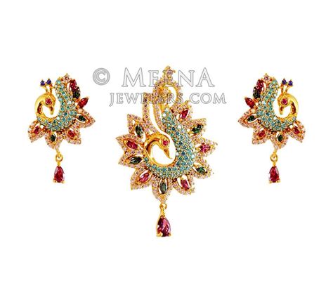 22k Peacock Pendant Set Psfc17896 22k Gold Peacock Pendant Earring Set Is Beautifully