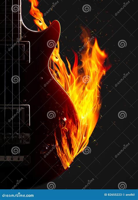 Electronic Bass Guitar On Fire Stock Illustration Illustration Of Metal Burning 82655223