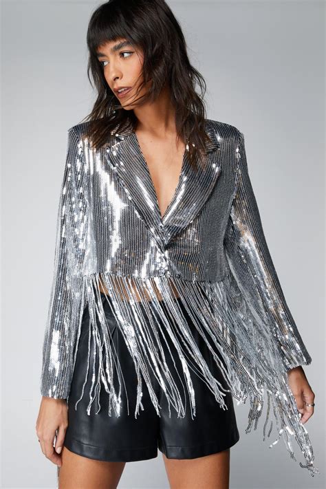 Sequin Tassel Trim Cropped Blazer Nasty Gal